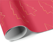 Elegantes Gold Red Christmas Tree Wrapping Paper Geschenkpapier (Rolleneckpunkt)