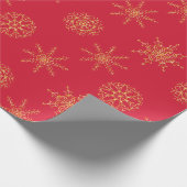 Elegantes Gold Red Handrawn Snowflake Wrapping Pap Geschenkpapier (Ecke)