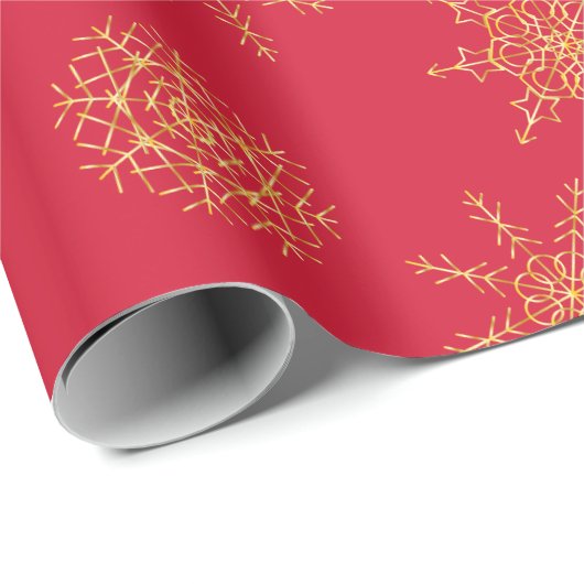 Elegantes Gold Red Handrawn Snowflake Wrapping Pap Geschenkpapier (Rolleneckpunkt)