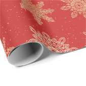 Elegantes Gold & Red Snowflake Weihnachtsmuster Geschenkpapier (Rolleneckpunkt)