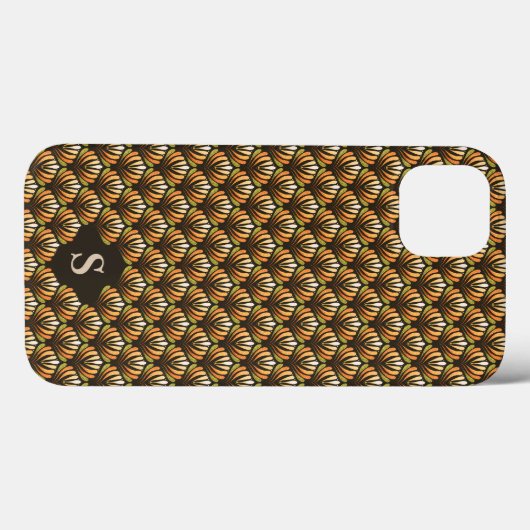 Elegantes Gold Retro Blumenmuster Monogramm Case-Mate iPhone Hülle (Rückseite (Horizontal))
