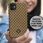 Elegantes Gold Retro Blumenmuster Monogramm Case-Mate iPhone Hülle