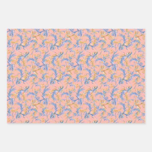 Elegantes Gold Rosa Blau Arabesque Muster Swirl Geschenkpapier Set (Vorderseite 3)