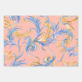 Elegantes Gold Rosa Blau Arabesque Muster Swirl Geschenkpapier Set (Vorderseite)