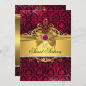 Elegantes Gold Rosa Damask 16 . Geburtstag Einladu Einladung (Vorne/Hinten)