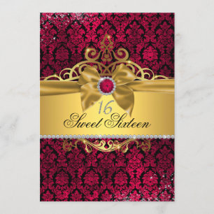 Elegantes Gold Rosa Damask 16 . Geburtstag Einladu Einladung