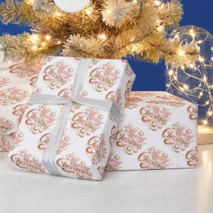 Elegantes Gold-Rosa-Skript Frohe Weihnachten Geschenkpapier