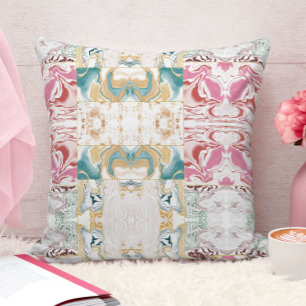 Elegantes Gold-Rosa- und Blau-Marmor Kissen