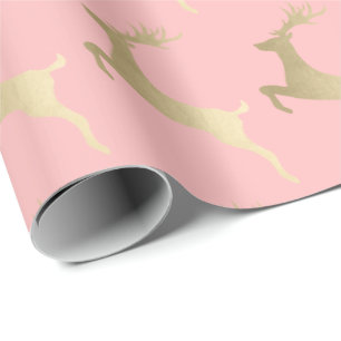Elegantes Gold Rosa Weihnachtsbaummuster Geschenkpapier