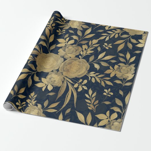 Elegantes Gold-Rose Blumendesign Geschenkpapier (Ungerollt)