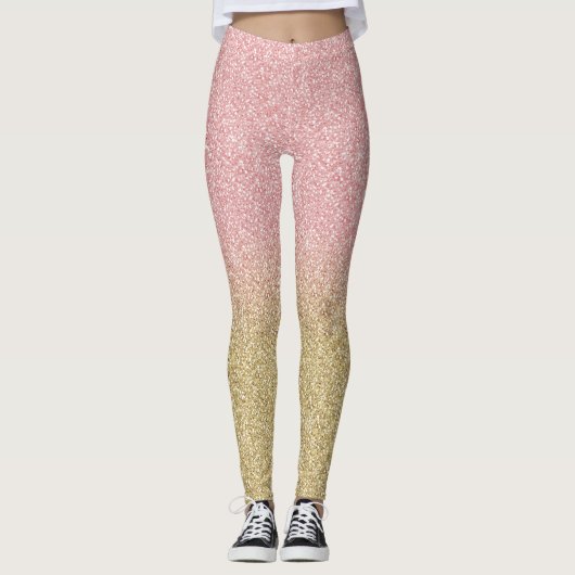 Elegantes Gold & Rose Gold Glitzer Glitzern Leggings (Vorderseite)