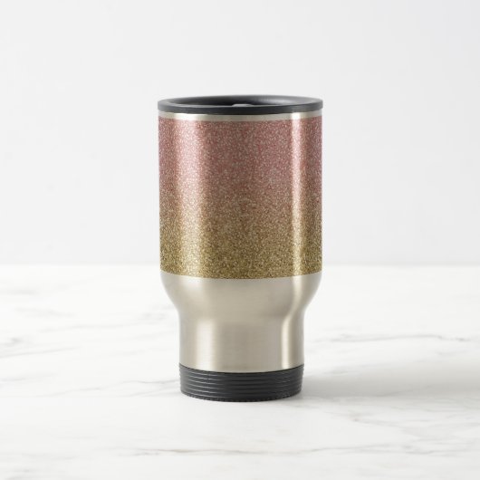 Elegantes Gold & Rose Gold Glitzer Glitzern Reisebecher (Mittel)