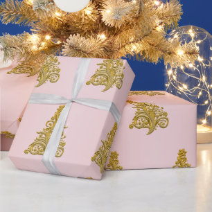 Elegantes Gold & Rose Gold Weihnachtsbaum Muster Geschenkpapier