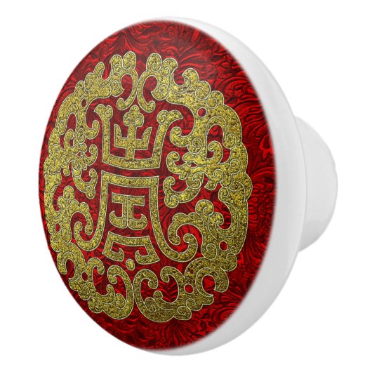 Elegantes Gold-Rot-Chinesisch-Symbol Keramikknauf (Rechts)