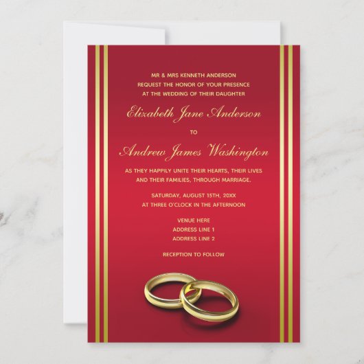 Elegantes Gold & Rot, Hochzeiten Einladung (Vorderseite)