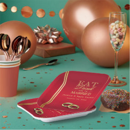 Elegantes Gold & Rot, Hochzeiten Pappteller