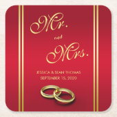 Elegantes Gold & Rot, Hochzeiten Rechteckiger Pappuntersetzer (Vorderseite)