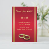 Elegantes Gold & Rot, Hochzeiten Save The Date (Stehend Vorderseite)