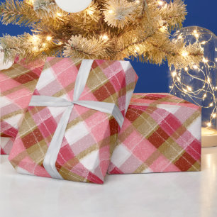Elegantes Gold-Rot-Karomuster Landhaus Geschenkpapier