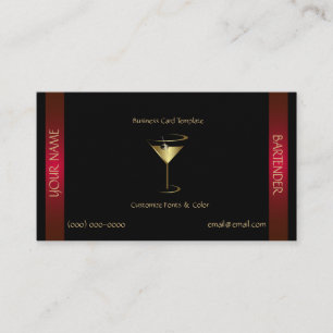 Elegantes Gold-Rot-Metall-Bartender-Vorlage Visitenkarte