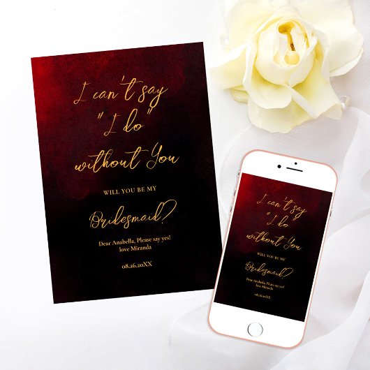 Elegantes Gold Rot und Black Bridesmaid Einladung