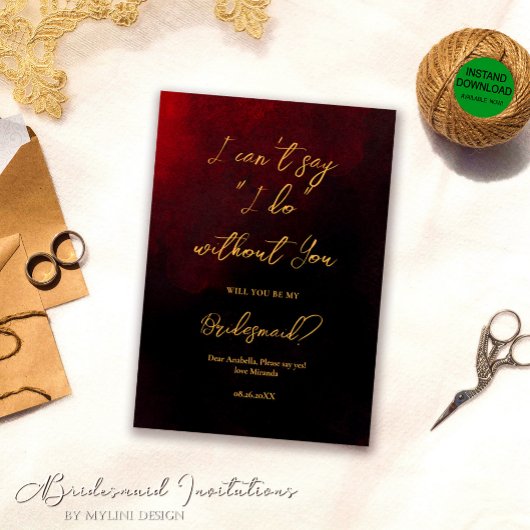 Elegantes Gold Rot und Black Bridesmaid Einladung