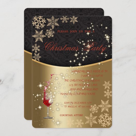 Elegantes Gold Rotes Glas, Weihnachtsgeschenk für Einladung (Vorne/Hinten)