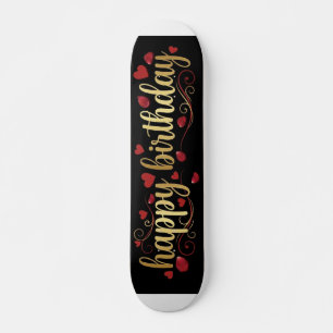 Elegantes Gold & Rotes Herz Alles Gute zum Geburts Skateboard