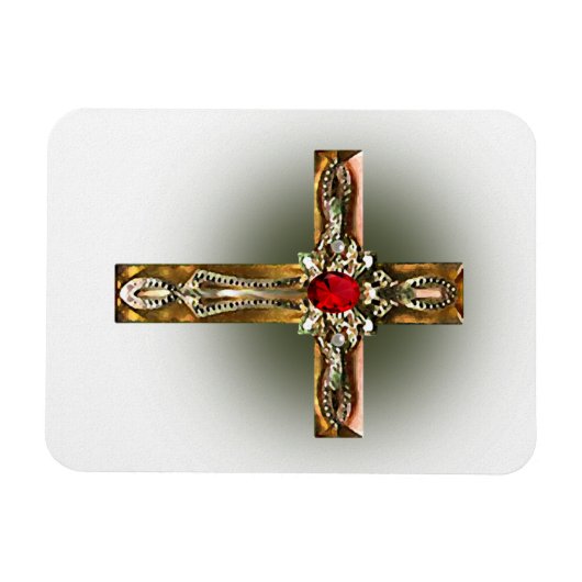 Elegantes Gold & Ruby Cross Magnet (Horizontal)
