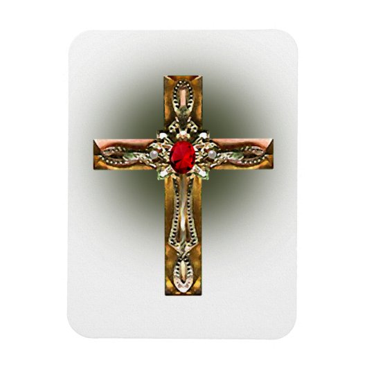 Elegantes Gold & Ruby Cross Magnet (Vertikal)