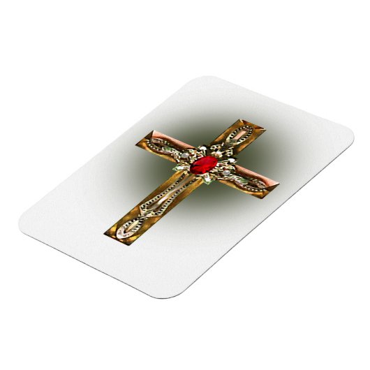 Elegantes Gold & Ruby Cross Magnet (Linke Seite)
