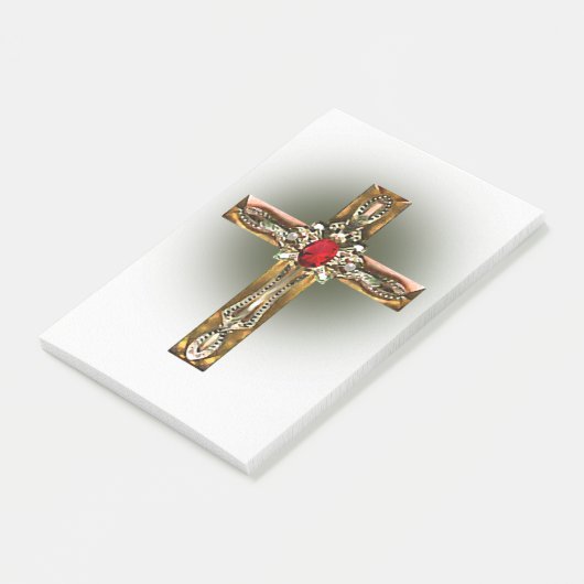 Elegantes Gold & Ruby Cross Post-it Klebezettel (angewinkelt)