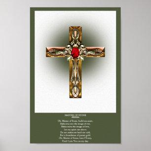 Elegantes Gold & Ruby Cross Poster