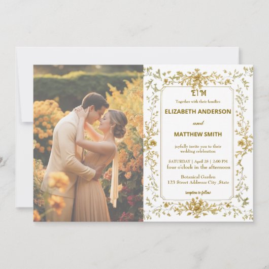 Elegantes Gold Rustic Country Overlay Foto Hochzei Einladung (Vorderseite)
