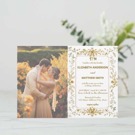 Elegantes Gold Rustic Country Overlay Foto Hochzei Save The Date (Stehend Vorderseite)