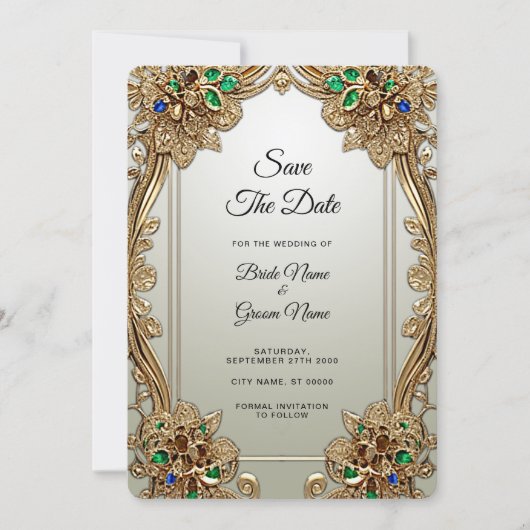 Elegantes Gold Save the Date Verziert (Vorderseite)
