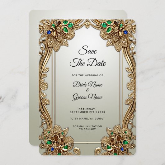 Elegantes Gold Save the Date Verziert (Vorne/Hinten)
