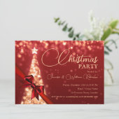 Elegantes Gold schimmerndes Weihnachtsbaum Grün Einladung (Stehend Vorderseite)