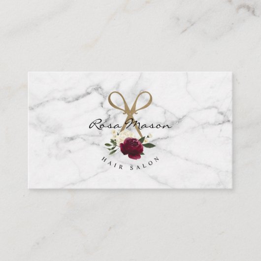 Elegantes Gold-Schissor- und Rot-Aquarellblau-Logo Visitenkarte (Vorderseite)