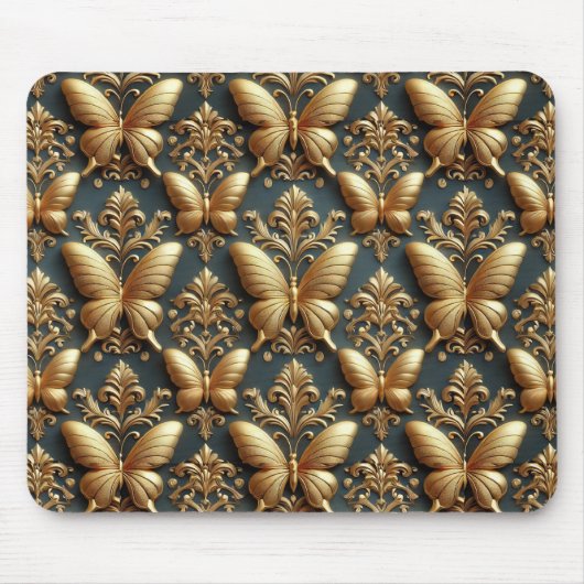 Elegantes Gold-Schmetterlinge-Muster Mousepad (Vorne)