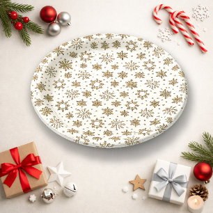 Elegantes Gold-Schneeflocken-Musterdesign Pappteller