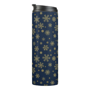 Elegantes Gold-Schneeflocken-Wintermuster Thermosbecher