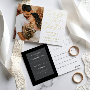 Elegantes Gold & Schwarz 1 Foto Save-the-Date Folien Feiertagspostkarte