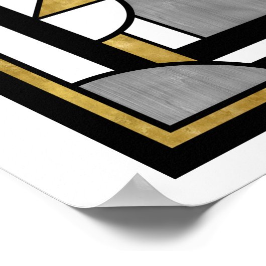 Elegantes Gold Schwarz Art Deco Abstrakter Astrona Poster (Ecke)