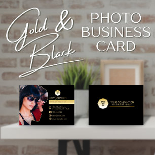 Elegantes Gold & Schwarz, Eigenes Foto hinzufügen Visitenkarte