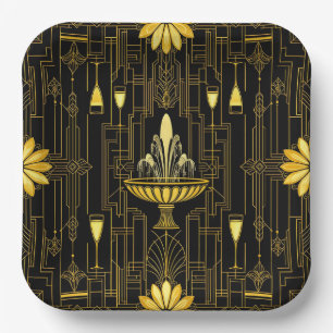 Elegantes Gold Schwarz Gatsby Pappteller