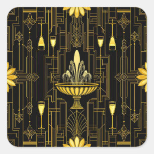 Elegantes Gold Schwarz Gatsby Quadratischer Aufkleber
