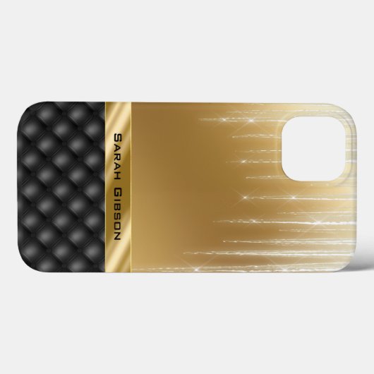 Elegantes Gold Schwarz mit Individuelle Name Case-Mate iPhone Hülle (Rückseite (Horizontal))