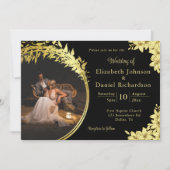 Elegantes Gold, Schwarz mit Lilies Foto Hochzeit Einladung (Vorderseite)