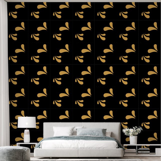 Elegantes Gold Schwarz Modernes Muster Tapete (Schlafzimmer)